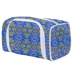 Gold And Blue Fancy Ornate Pattern Toiletries Pouch by dflcprintsclothing