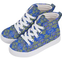 Gold And Blue Fancy Ornate Pattern Kids  Hi-top Skate Sneakers by dflcprintsclothing