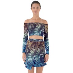 Tropical Leaves Off Shoulder Top With Skirt Set by goljakoff