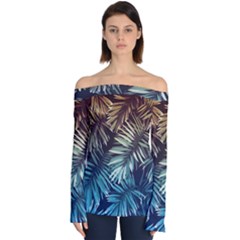 Tropical Leaves Off Shoulder Long Sleeve Top by goljakoff