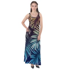 Tropical Leaves Sleeveless Velour Maxi Dress by goljakoff