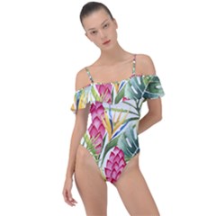 Tropical Flowers Frill Detail One Piece Swimsuit by goljakoff
