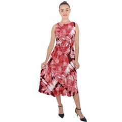 Red Leaves Midi Tie-back Chiffon Dress by goljakoff