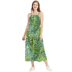 Green Leaves Boho Sleeveless Summer Dress