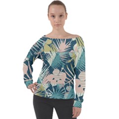 Abstract Flowers Off Shoulder Long Sleeve Velour Top by goljakoff