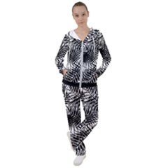 Tropical Leafs Pattern, Black And White Jungle Theme Women s Tracksuit by Casemiro