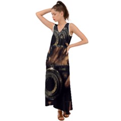 Creative Undercover Selfie V-neck Chiffon Maxi Dress by dflcprintsclothing