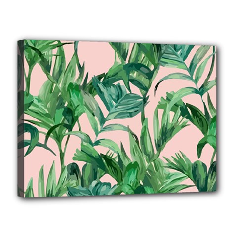 Green Leaves On Pink Canvas 16  X 12  (stretched) by goljakoff