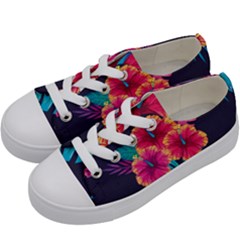 Neon Flowers Kids  Low Top Canvas Sneakers by goljakoff