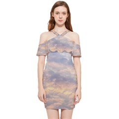 Cloudscape Photo Print Shoulder Frill Bodycon Summer Dress by dflcprintsclothing
