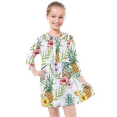 Tropical Pineapples Kids  Quarter Sleeve Shirt Dress by goljakoff