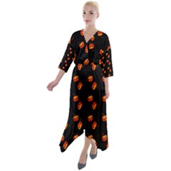 Kawaii Pumpkin Black Quarter Sleeve Wrap Front Maxi Dress by vintage2030