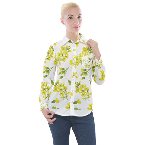 Yellow Flowers Women s Long Sleeve Pocket Shirt by designsbymallika