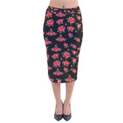 Red Roses Velvet Midi Pencil Skirt by designsbymallika