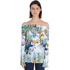 Tropical Flowers Off Shoulder Long Sleeve Top by goljakoff