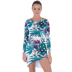 Tropical Flowers Asymmetric Cut-out Shift Dress by goljakoff