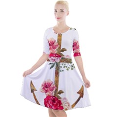 Flowers Anchor Quarter Sleeve A-line Dress by goljakoff