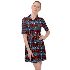 Red And Blue Belted Shirt Dress