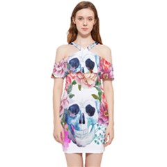 Skull And Flowers Shoulder Frill Bodycon Summer Dress by goljakoff