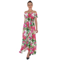 Pink Flowers Off Shoulder Open Front Chiffon Dress by goljakoff