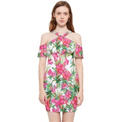 Pink Flowers Shoulder Frill Bodycon Summer Dress by goljakoff