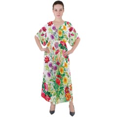 Summer Flowers V-neck Boho Style Maxi Dress by goljakoff