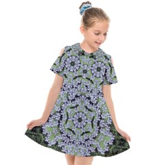 Calm In The Flower Forest Of Tranquility Ornate Mandala Kids  Short Sleeve Shirt Dress by pepitasart