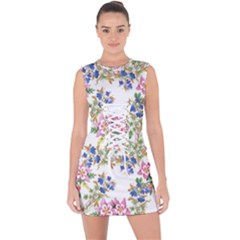 Garden Flowers Pattern Lace Up Front Bodycon Dress by goljakoff