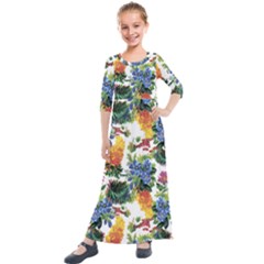 Flowers Pattern Kids  Quarter Sleeve Maxi Dress by goljakoff