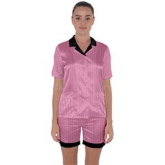 Amaranth Pink & Black - Satin Short Sleeve Pyjamas Set
