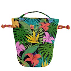 Tropical Greens Leaves Drawstring Bucket Bag by Alisyart