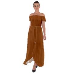 Rusty Orange & White - Off Shoulder Open Front Chiffon Dress by FashionLane
