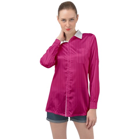 Peacock Pink & White - Long Sleeve Satin Shirt by FashionLane