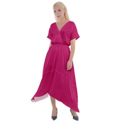 Peacock Pink & White - Cross Front Sharkbite Hem Maxi Dress