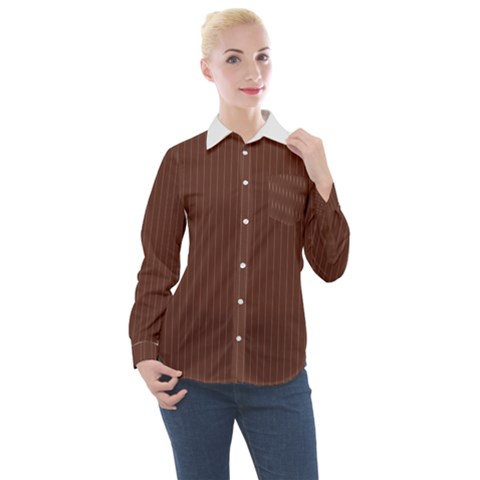 Emperador Brown & White - Women s Long Sleeve Pocket Shirt by FashionLane