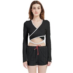 Midnight Black & White - Velvet Wrap Crop Top And Shorts Set by FashionLane