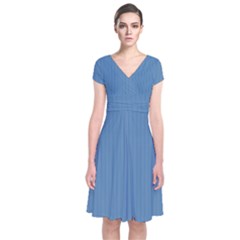 Air Force Blue & Black - Short Sleeve Front Wrap Dress by FashionLane