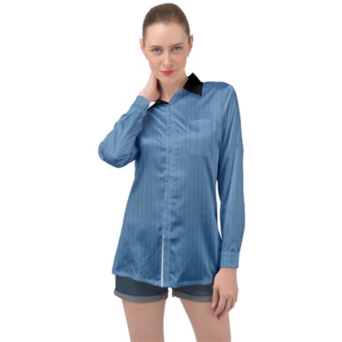 Air Force Blue & Black - Long Sleeve Satin Shirt by FashionLane