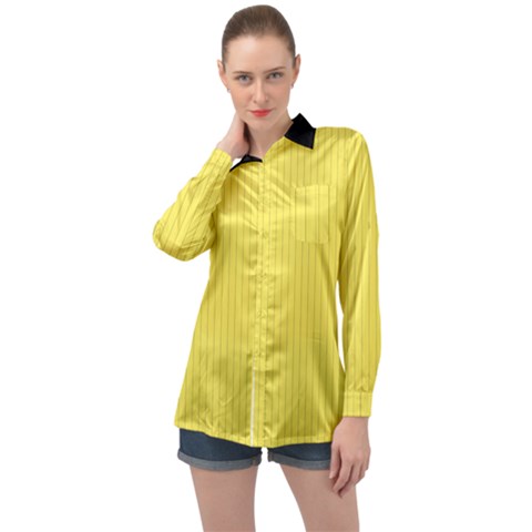 Maize Yellow & Black - Long Sleeve Satin Shirt by FashionLane