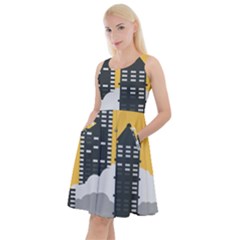 Minimal Skyscrapers Knee Length Skater Dress With Pockets