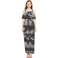 Black And White Cracked Abstract Texture Print Draped Sleeveless Chiffon Jumpsuit by dflcprintsclothing