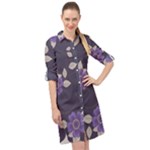 Purple flowers Long Sleeve Mini Shirt Dress