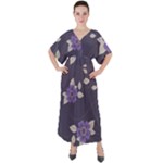 Purple flowers V-Neck Boho Style Maxi Dress