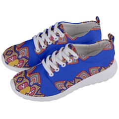 Yellow Red Shapes On A Blue Background                                                         Men s Lightweight Sports Shoes by LalyLauraFLM