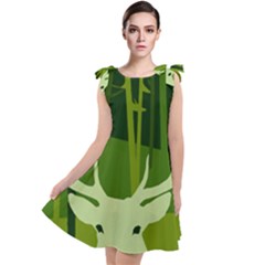 Forest Deer Tree Green Nature Tie Up Tunic Dress by HermanTelo
