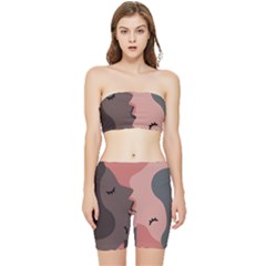 Illustrations Of Love And Kissing Women Stretch Shorts And Tube Top Set