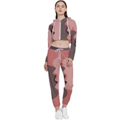 Illustrations Of Love And Kissing Women Cropped Zip Up Lounge Set