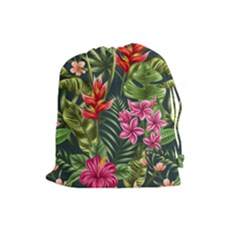 Tropical Flowers Drawstring Pouch (large) by goljakoff