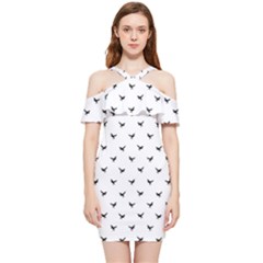 Birds Flying Motif Silhouette Print Pattern Shoulder Frill Bodycon Summer Dress by dflcprintsclothing