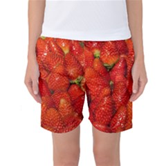 Colorful Strawberries At Market Display 1 Women s Basketball Shorts by dflcprintsclothing